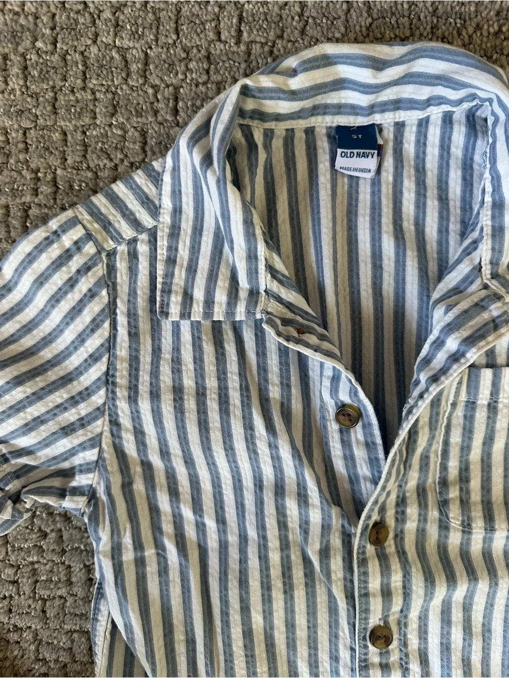 Boys Short-Sleeve Striped Button-Up Shirt - Blue/White